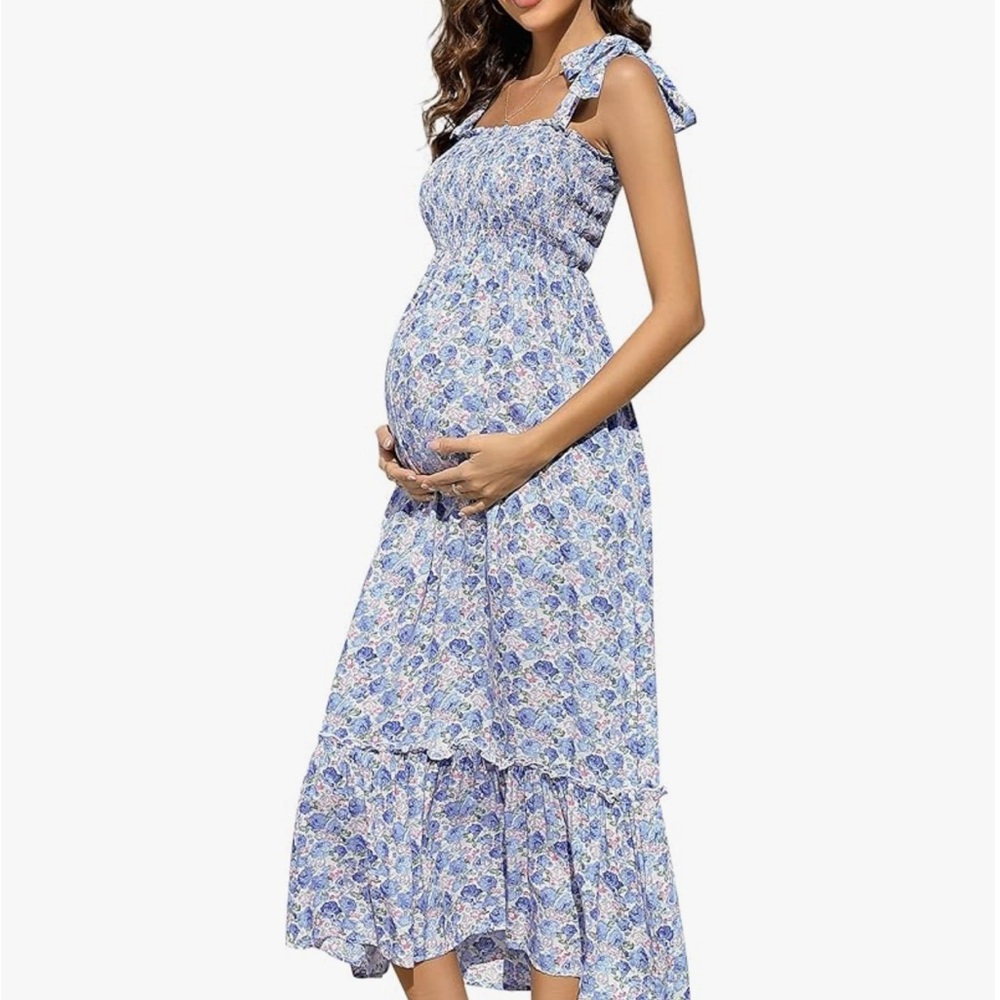 Maternity Blue Floral Midi Dress